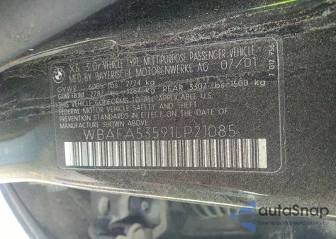 2001 BMW X5 3.0 z USA, uszkodzony, nr VIN WBAFA53591LP21085